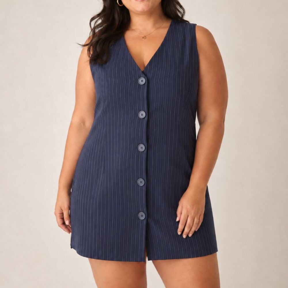 NWT Steve Madden Pinstripe Button Front Vest Dress Dark Academia Office Chic